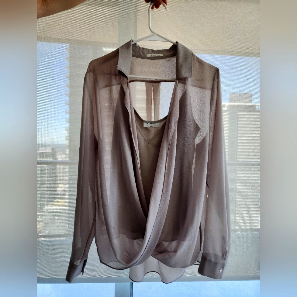 Aritzia cream/grey blouse